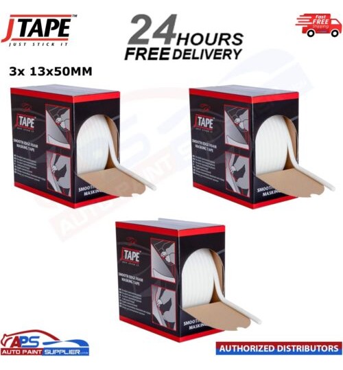 3x J Tape Masking Tape Smooth Soft Edge Foam 13mm x 50m Car Paint Spraying